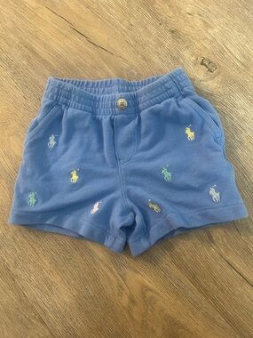 Ralph Lauren Blue Kids Shorts with Multicolor Pony Embroidery